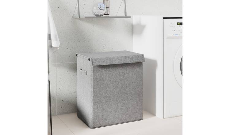Walplus Polyester Foldable Laundry Hamper Faux Linen - Grey - 51 x 34.5 x 59 cm