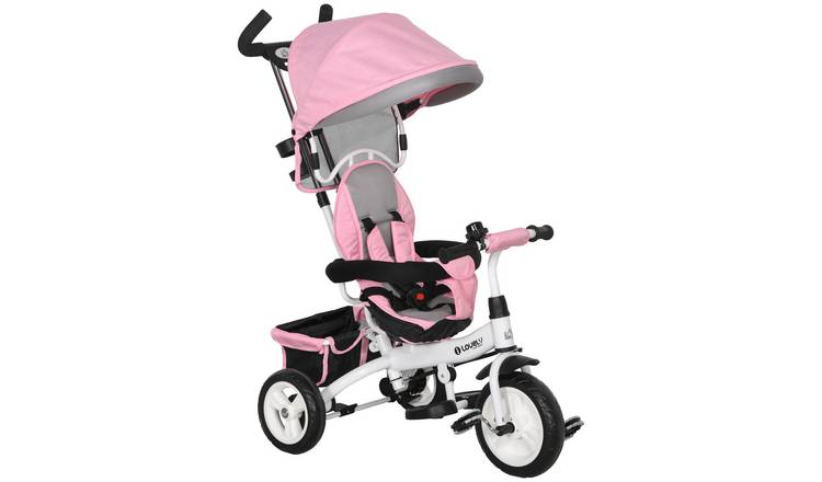 HOMCOM 6 in 1 Parent Handle Canopy 5 Point Harness Storage Baby Trike - Pink