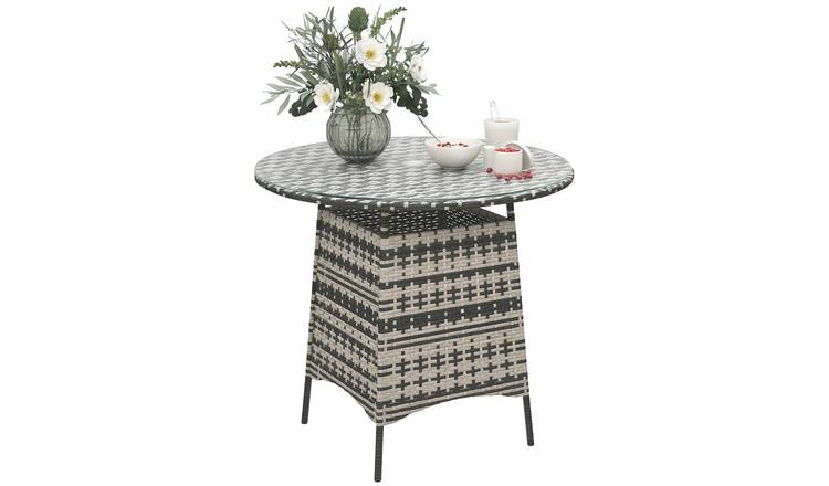 Outsunny Rattan Table with Umbrella Hole and Tempered Glass Top - Grey