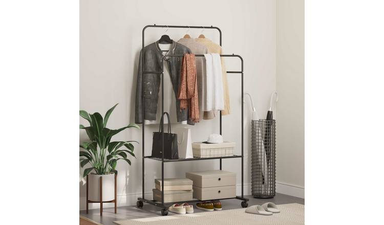 Walplus Clothes Rack with Shelf with Wheel - Black - 80 x 53 x 156 cm