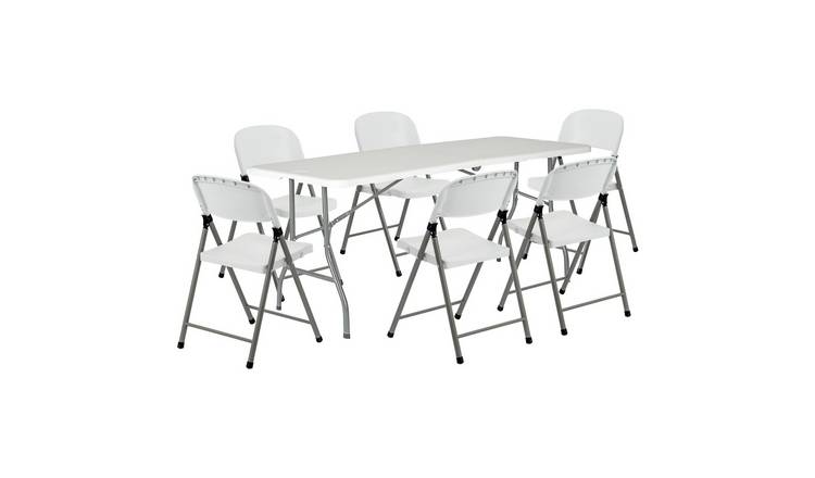 Harbour Housewares Folding Camping Table & Chair Set 180cm (6ft) - White