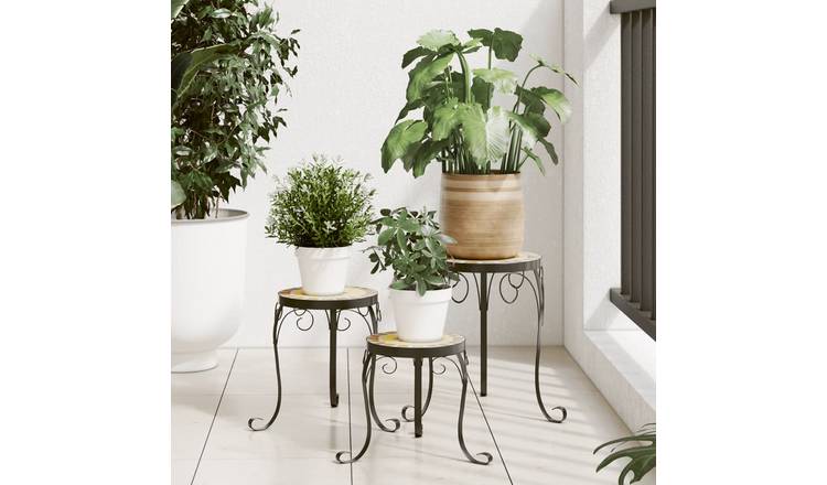 Walplus Pack of 3 Powder Coated Iron Plant Stand - Terracotta and White - 26 x 2