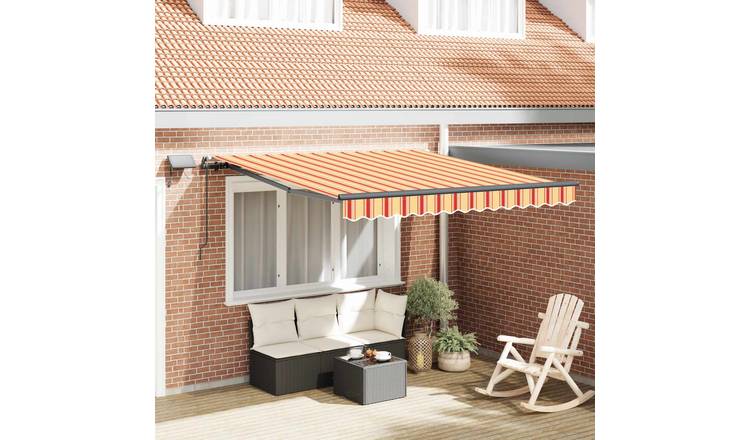 Walplus Polyester Retractable Patio Awning - Yellow and Orange - 350 x 250 cm