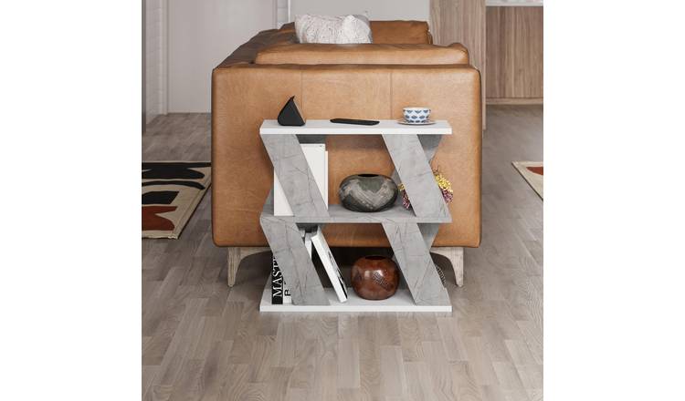 Decortie Lazena Particleboard 3-Tier Side Table - White and Gold Marble Effect