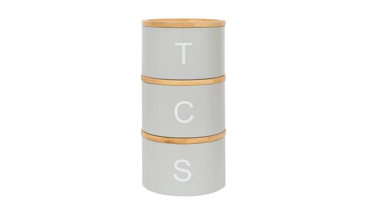 Harbour Housewares 3pc Stacking Tea Coffee Sugar Canister Set - Grey