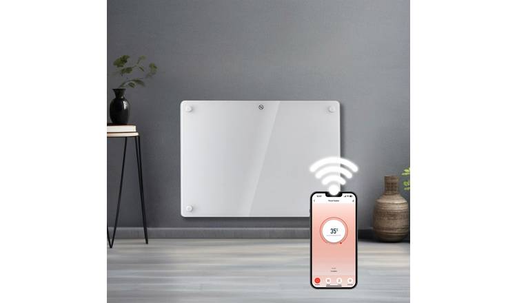 Futura 1000W Smart WiFi Electric Panel Heater - White Glass