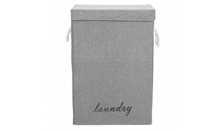 Living and Home Fabric Laundry Basket with Lid and Handles - Grey