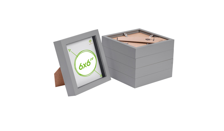 Nicola Spring 3D Box Photo Frames - 6 x 6" - Set of 5 - Grey