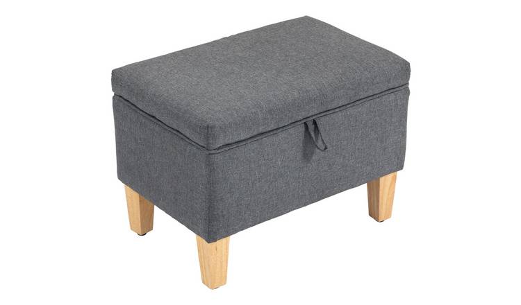 HOMCOM 16L Linen Storage Ottoman with Rubberwood Legs - Charcoal Grey