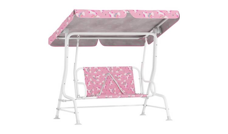 AIYAPLAY Adjustable Canopy Seat Belts 2 Seater Kids Swing Bench - Pink