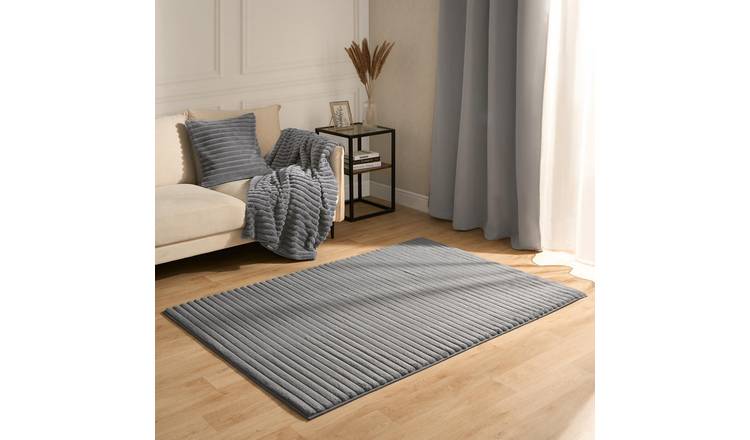 OHS Faux Fur Ribbed Fleece Rug - 80 x 150cm - Grey