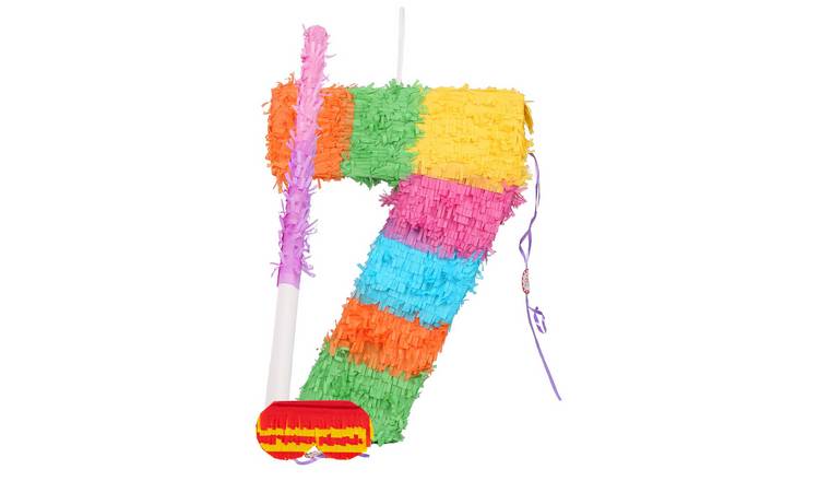 Fax Potato Number 7 Pinata Set with Stick & Blindfold - Pink Stick