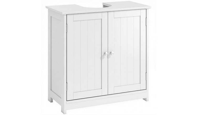 kleankin Adjustable Under Sink Bathroom Cabinet with 2 Doors - White