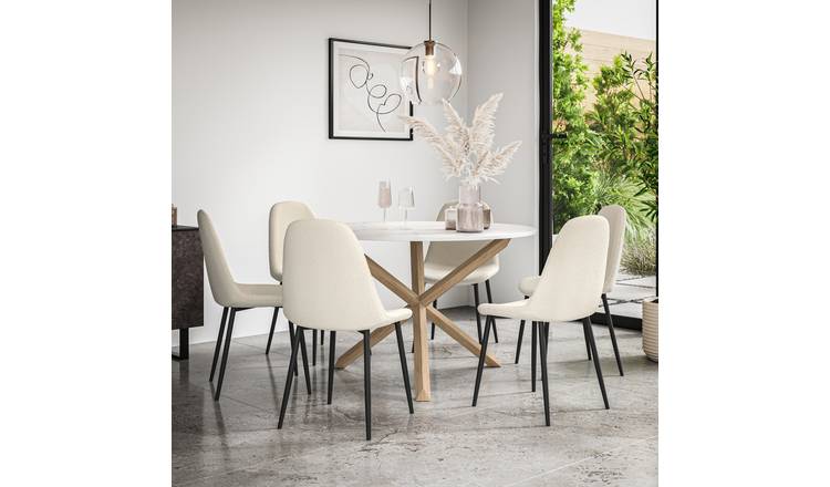 Furniture Online Malvern Maya Marble Top Dining Table & 6 Ivory Chairs