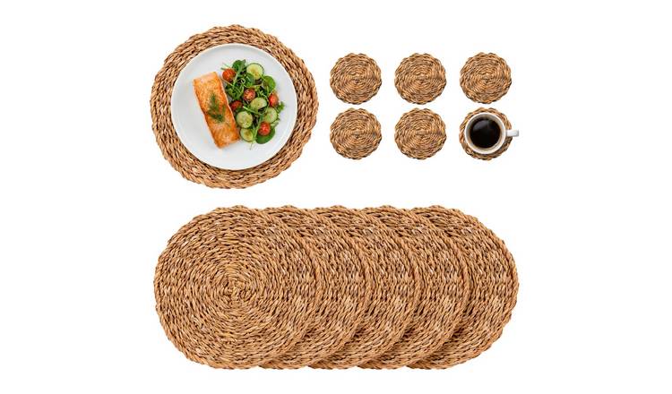 Argon Tableware 12 Piece Round Woven Seagrass Placemats & Coasters Set