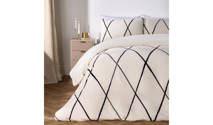 OHS Diamond Check Teddy Fleece Bedding Set Ivory - Single