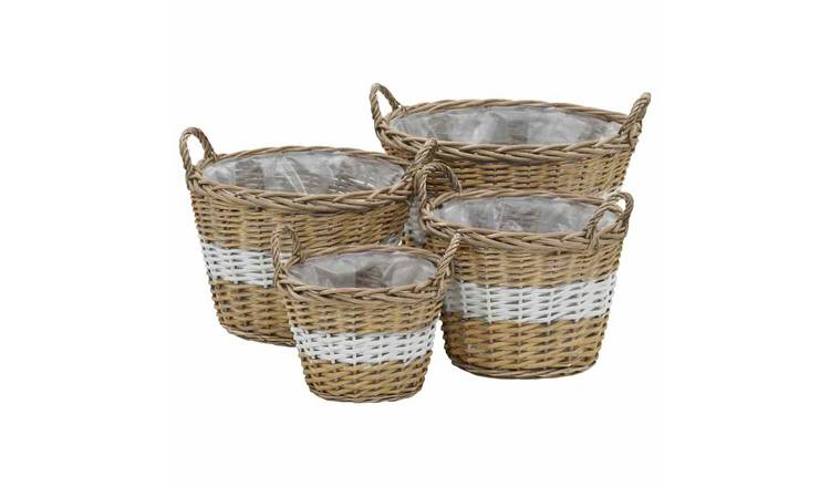 Walplus Pack of 4 Wicker Raised Garden Bed - Brown and White 22/ - 14 x 23 cm