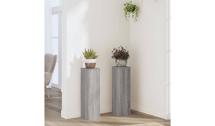 Walplus Pack of 2 Engineered Wood Plant Stand - Grey Sonoma - 17 x 17 x 60 cm