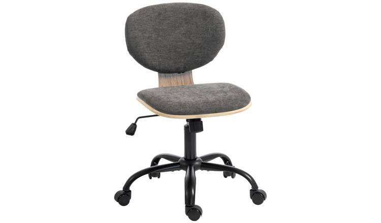 HOMCOM Desk Chair with Wood Curved Back - Grey