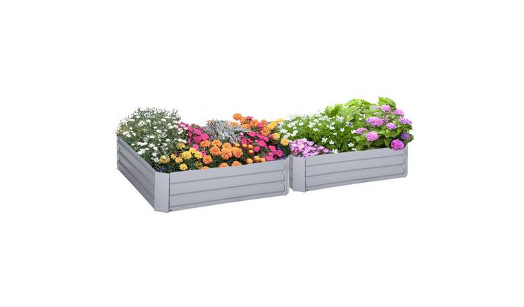 Outsunny 2 Galvanised Steel Raised Garden Bed - Grey