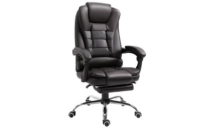 HOMCOM Faux Leather Swivel Reclining Office Chair with Footrest - Brown