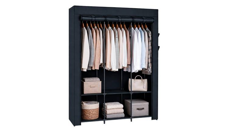 Harbour Housewares Portable Fabric Wardrobe - 130 x 45 x 167cm - Black
