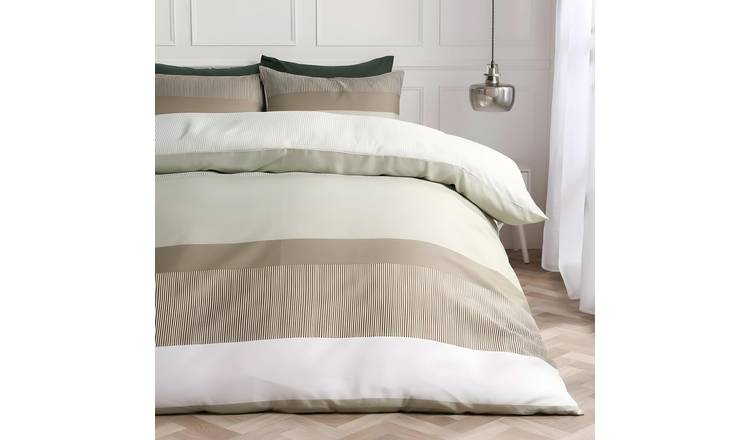 OHS Multi Stripe Bedding Set Microfibre Duvet Cover Set Sage - Double