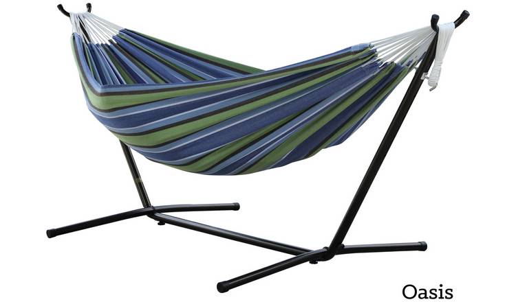Vivere Double Cotton Hammock with Stand - Oasis