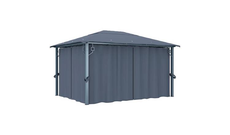 Walplus 400 x 300 cm Aluminium Garden Gazebo with Curtain - Anthracite
