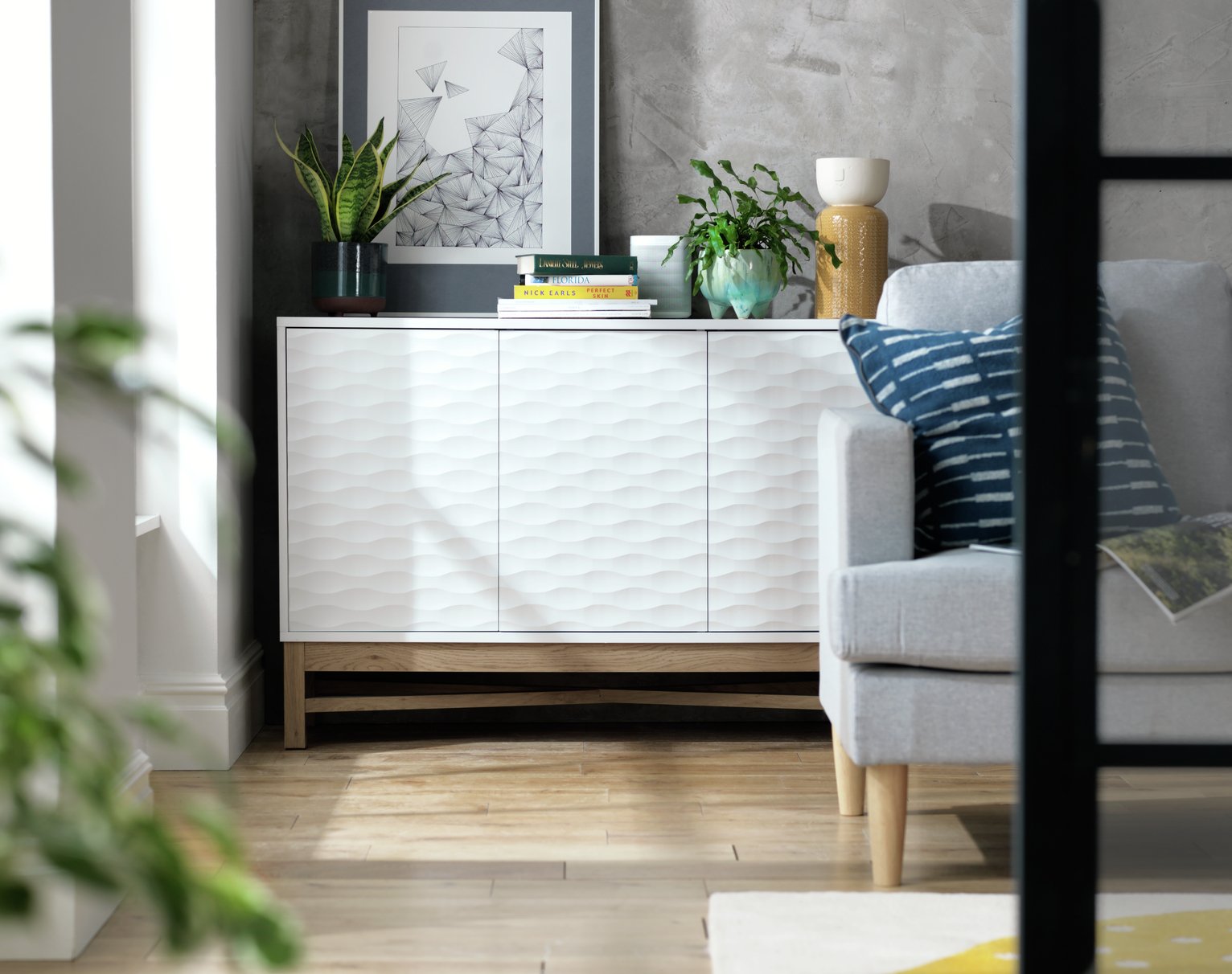 Habitat Zander Textured Large Sideboard -White & Oak