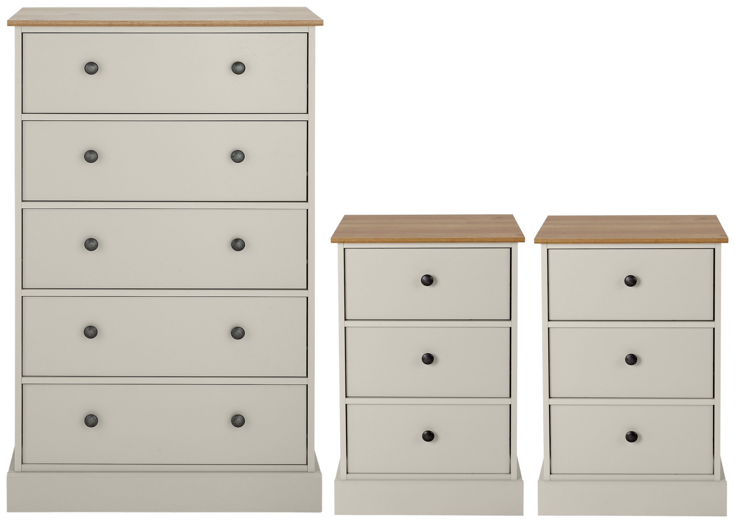 Argos Home Kensington 2 Bedsides & 5 Drw Set-Grey/Oak Veneer