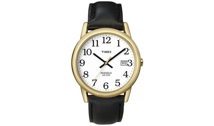 Buy Timex Men's Black Leather Strap Watch | Men's watches | Argos