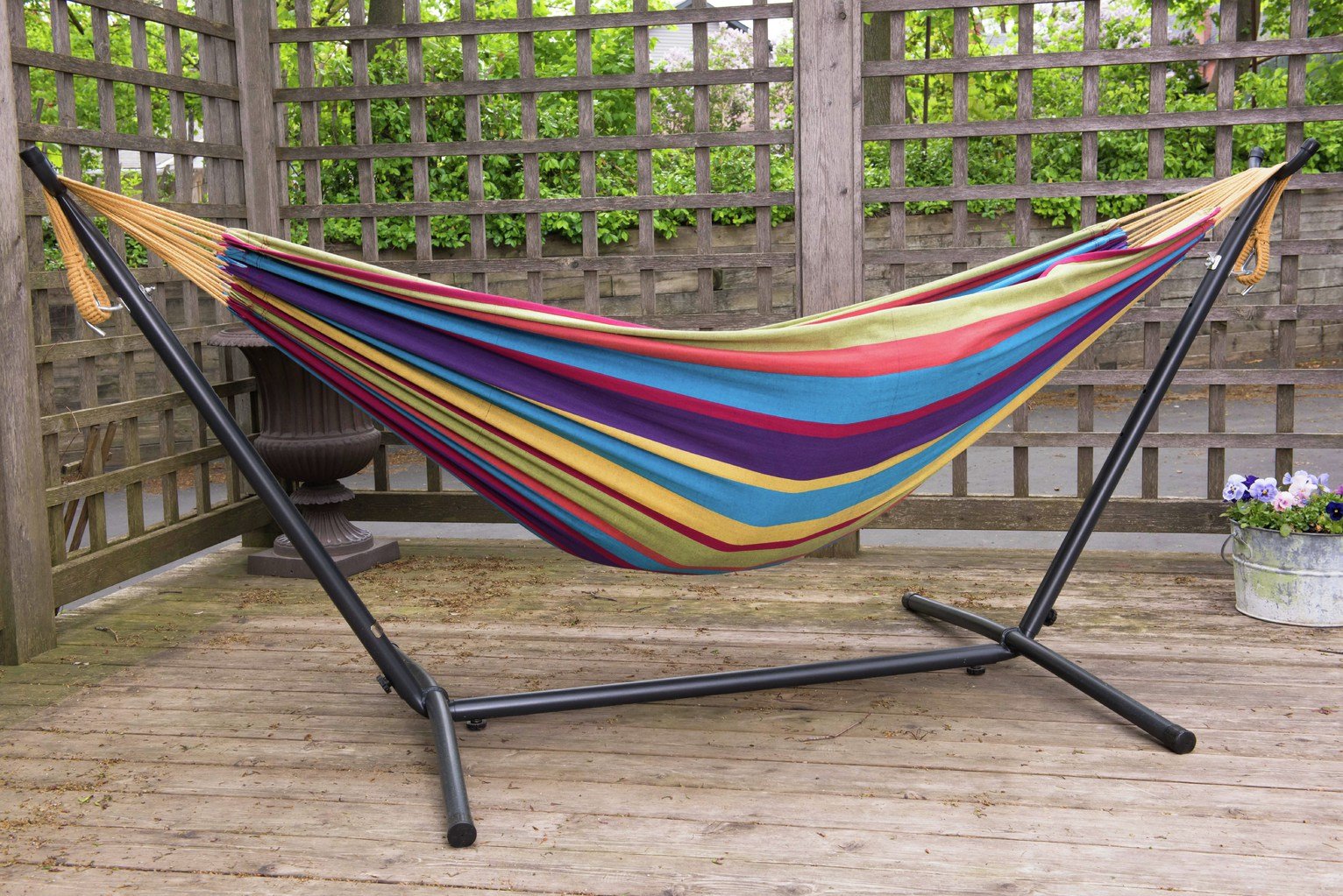 Vivere Double Cotton Hammock with Stand - Tropical