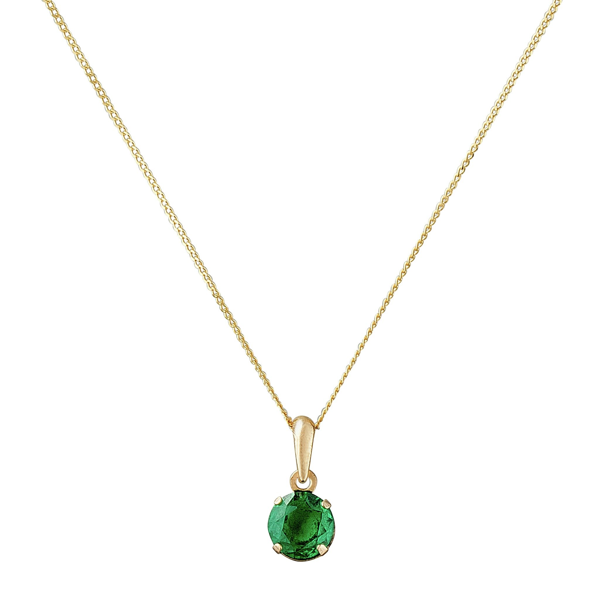 Revere 9ct Gold Created Emerald 5mm Pendant Necklace