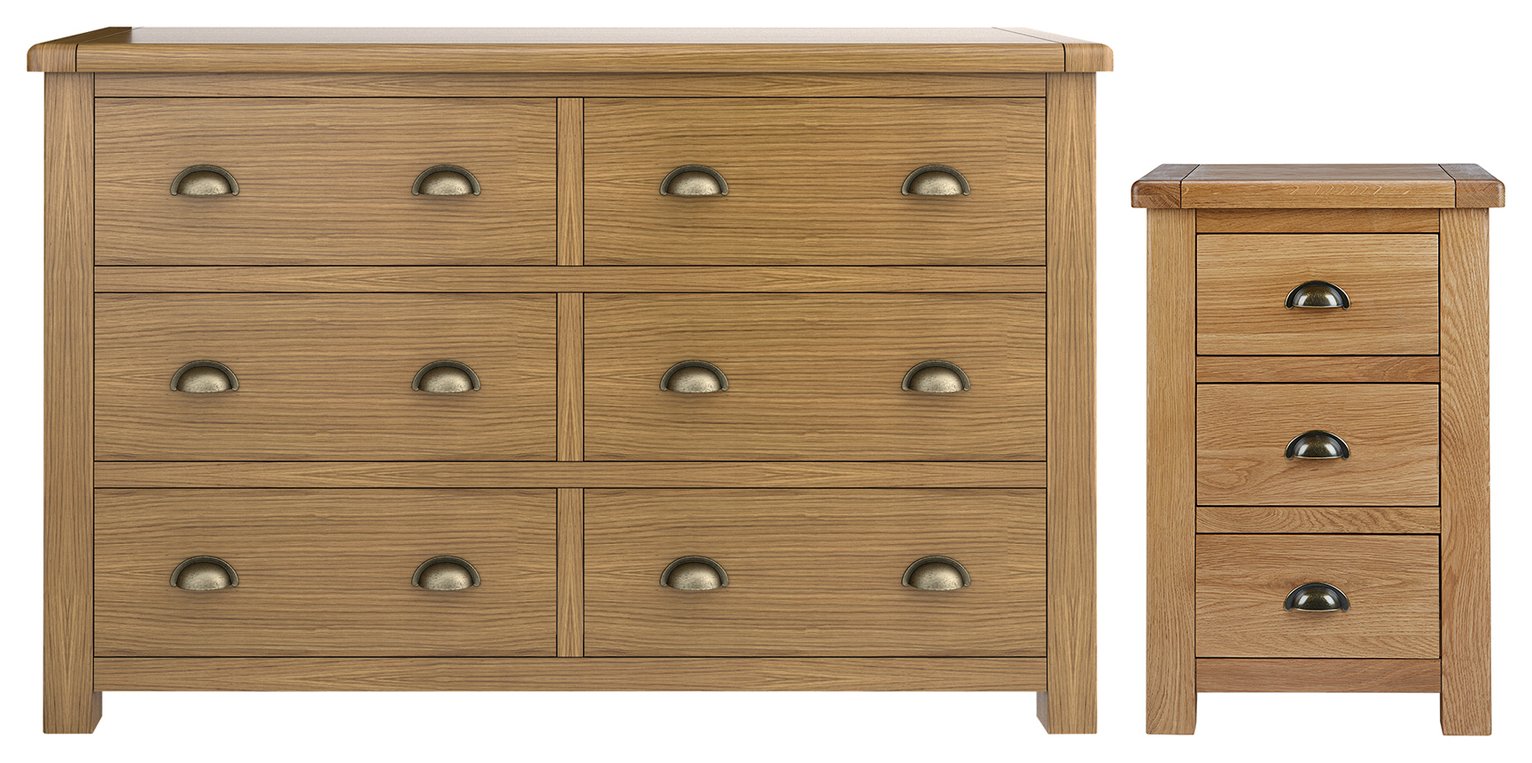 Habitat Kent Bedside & 3 3 Drawer Set - Oak & Oak Veneer