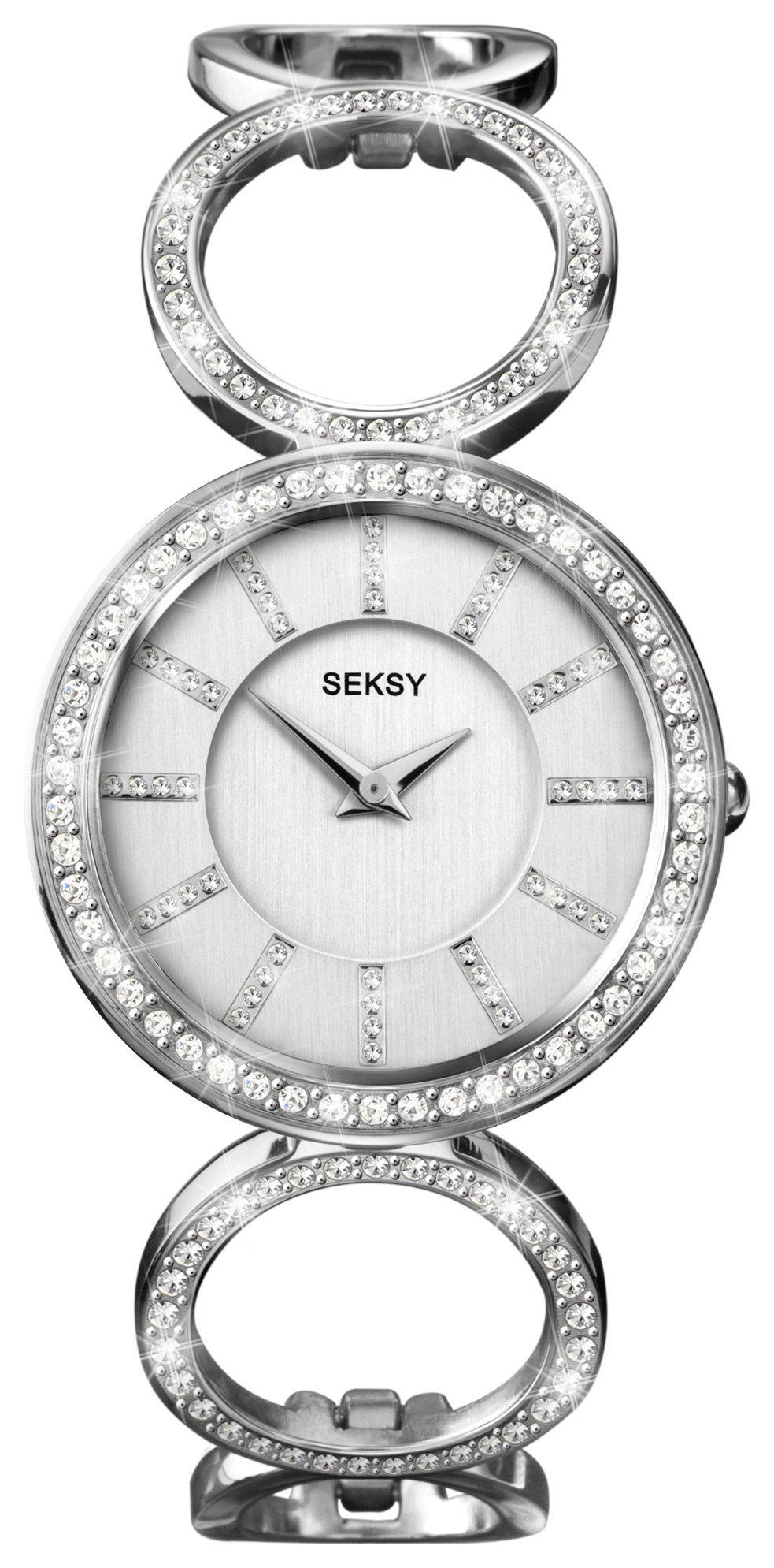 Seksy Ladies Silver Stainless Steel Stone Set Bracelet Watch