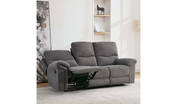 Furniture Online Fosse Manual Recliner 3 Seater Linen Sofa – Dark Grey
