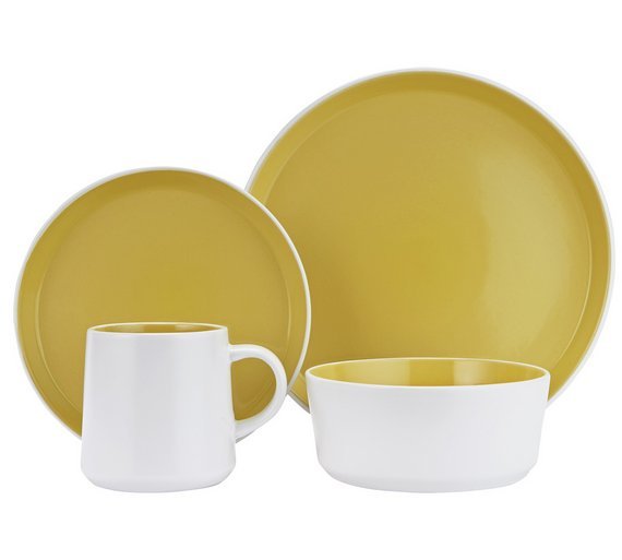 Hygena Taper 16 Piece Stoneware Dinner Set - Yellow