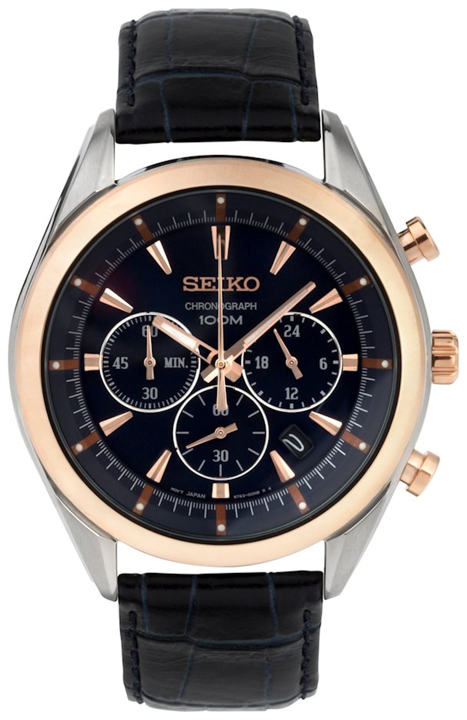 Seiko Men's Blue and Rose Gold Plated Chronograph Watch (7035449) | Argos  Price Tracker 
