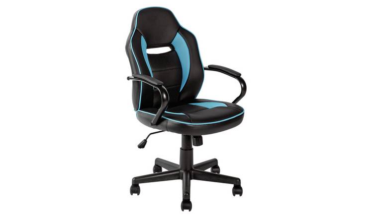 Argos Home Faux Leather Mid Back Gaming Chair - Blue & Black