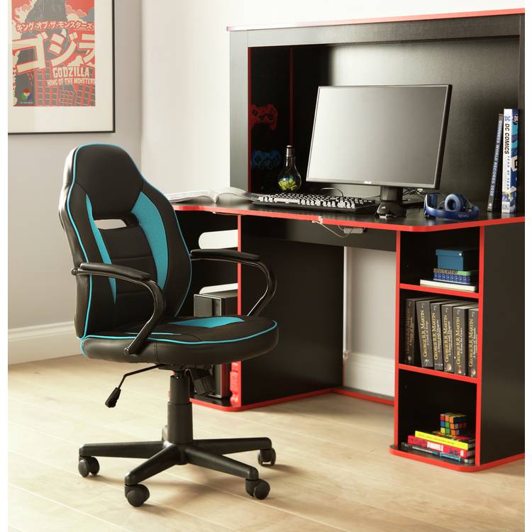 Argos Home Faux Leather Mid Back Gaming Chair - Blue & Black 0