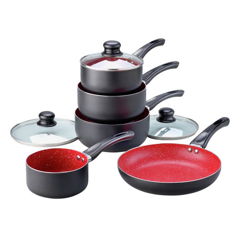 Russell Hobbs Red Stone Aluminium 5 Piece Pan Set - Black 0