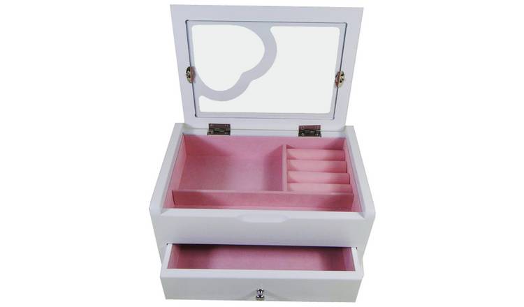 White faux leather heart shaped travel jewellery case 