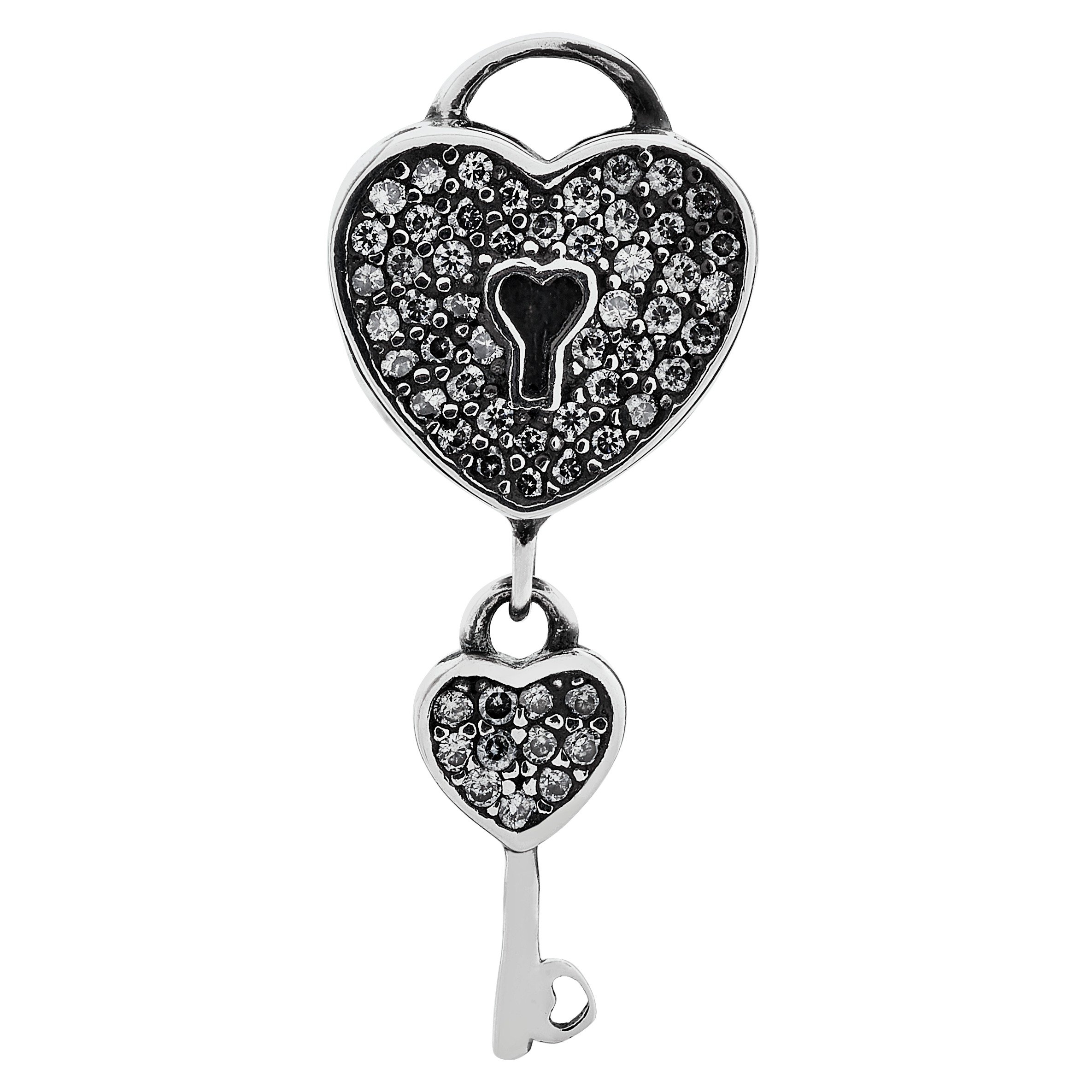 Moon & Back Sterling Silver Heart and Key Drop Charm