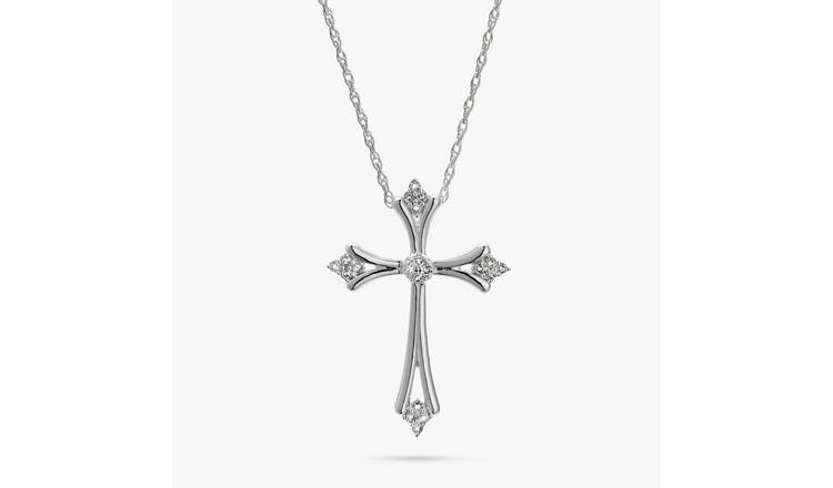 Revere Sterling Silver Diamond Cross Pendant Necklace