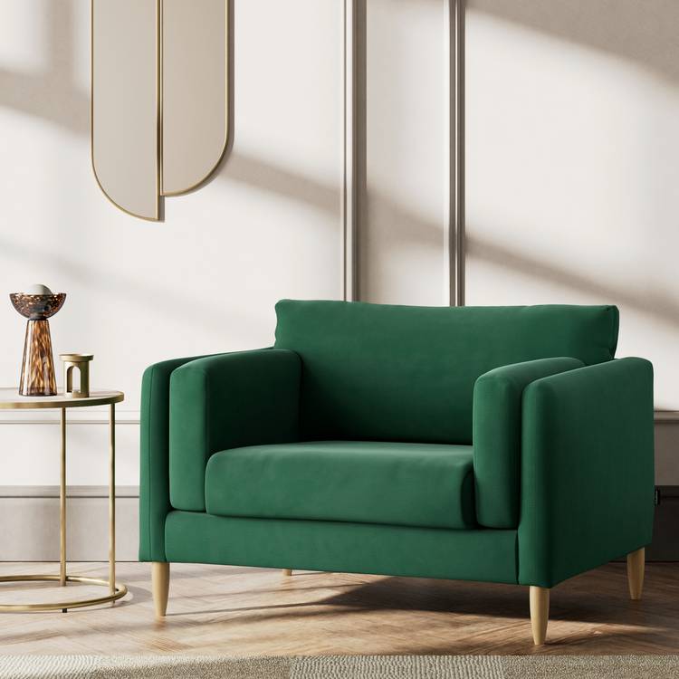 Habitat Newington Fabric Cuddle Chair - Green - Ash Leg 0