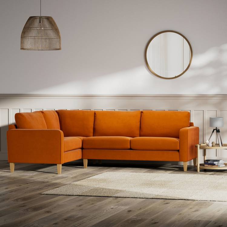 Habitat Flint Fabric Left Hand Corner Sofa- Orange - Ash Leg 0