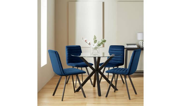 Argos Home Alice Metal & Glass Dining Table & 4 Blue Chairs