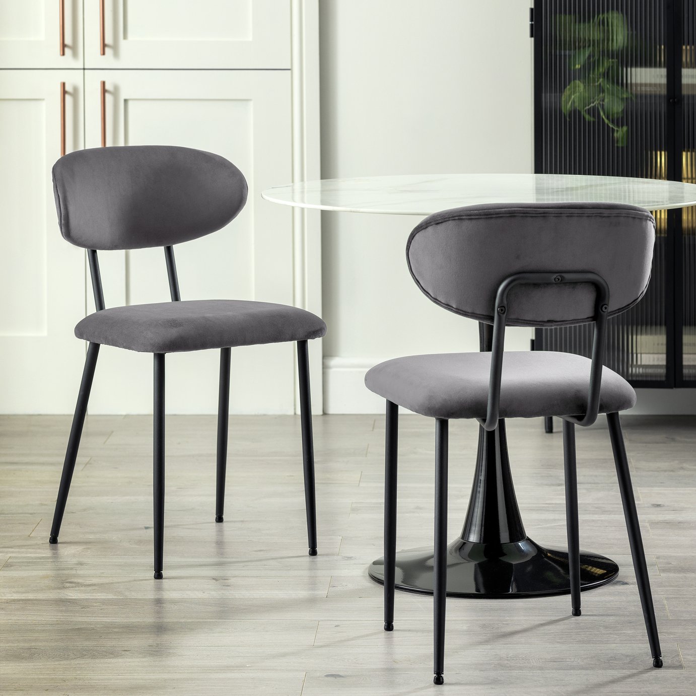 Habitat Ariana Pair of Velvet Dining Chairs - Grey