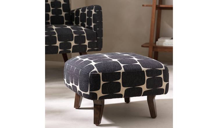 Habitat x Scion Lohko Fabric Footstool - Black & White